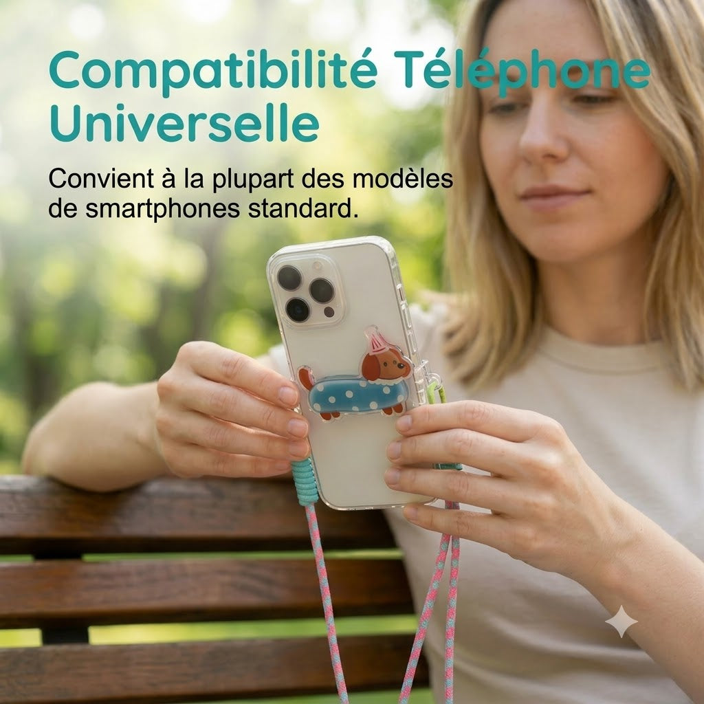 Pince pour téléphone avec motif animal et dragonne