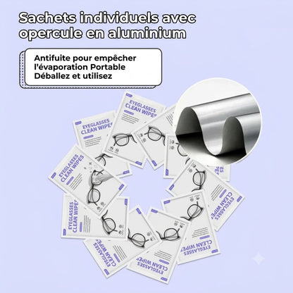 Lingettes nettoyantes antibuée pour verres de lunettes – lot de 100