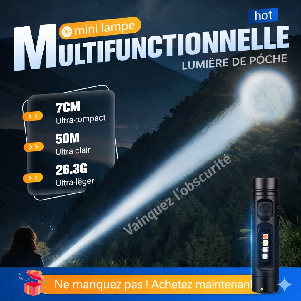 Mini-lampe de poche multifonctionnelle en alliage d'aluminium