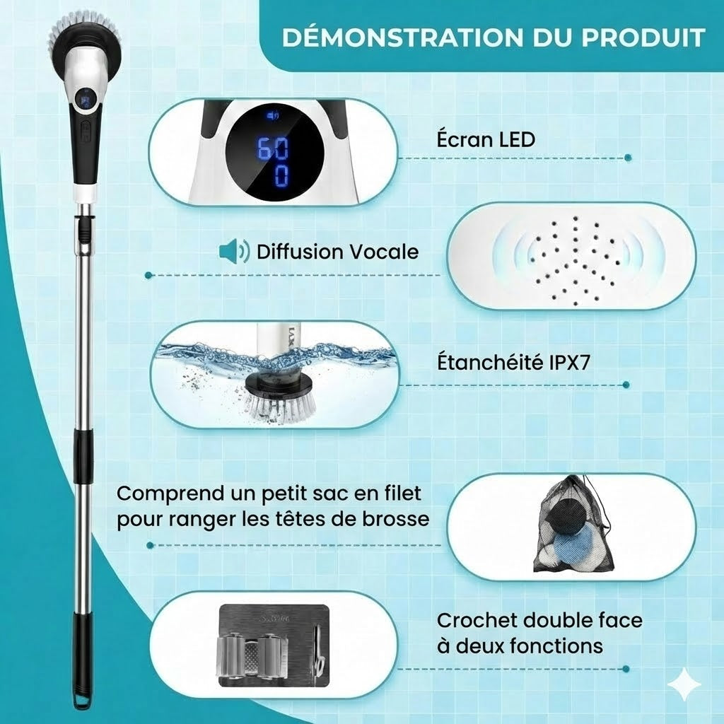 Brosse de nettoyage électrique 9-en-1