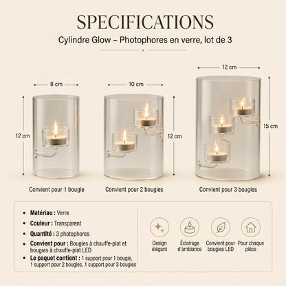 Photophores cylindriques en verre lot de 3