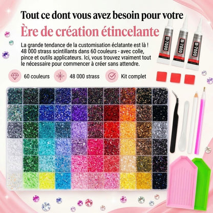 Kit de strass Bedazzle avec 48 000 pièces en 60 couleurs