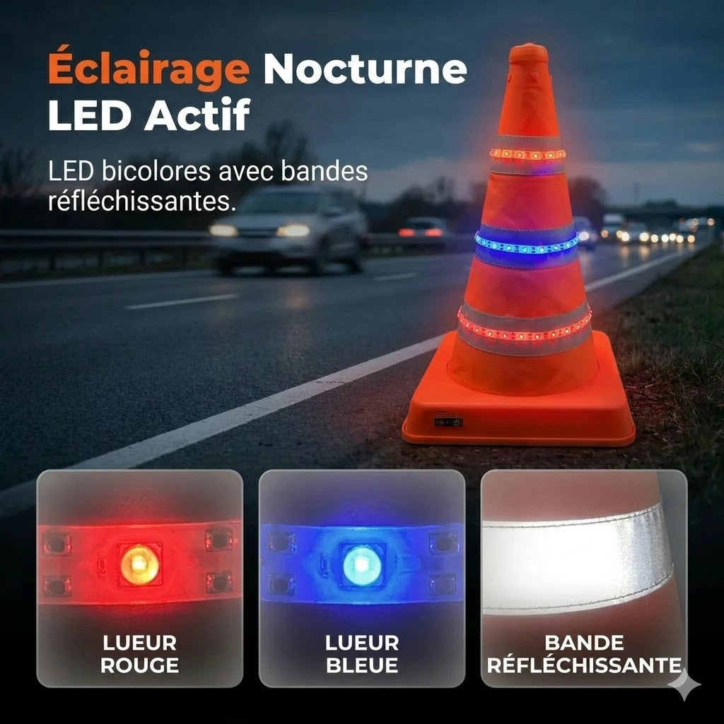 Cône de signalisation pliable et réfléchissant fabriqué en tissu Oxford imperméable de haute qualité