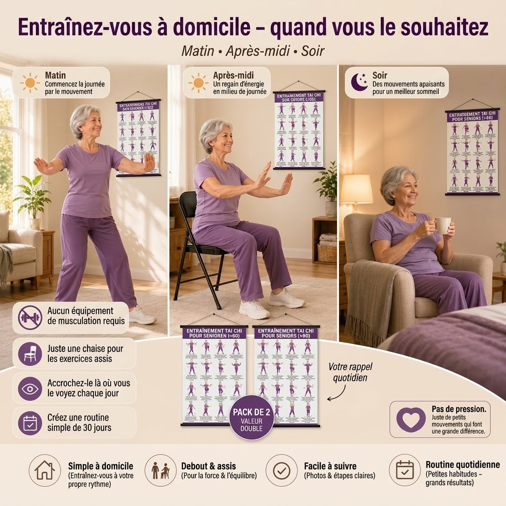 Affiches d’exercices de tai-chi sur chaise pour seniors lot de 2