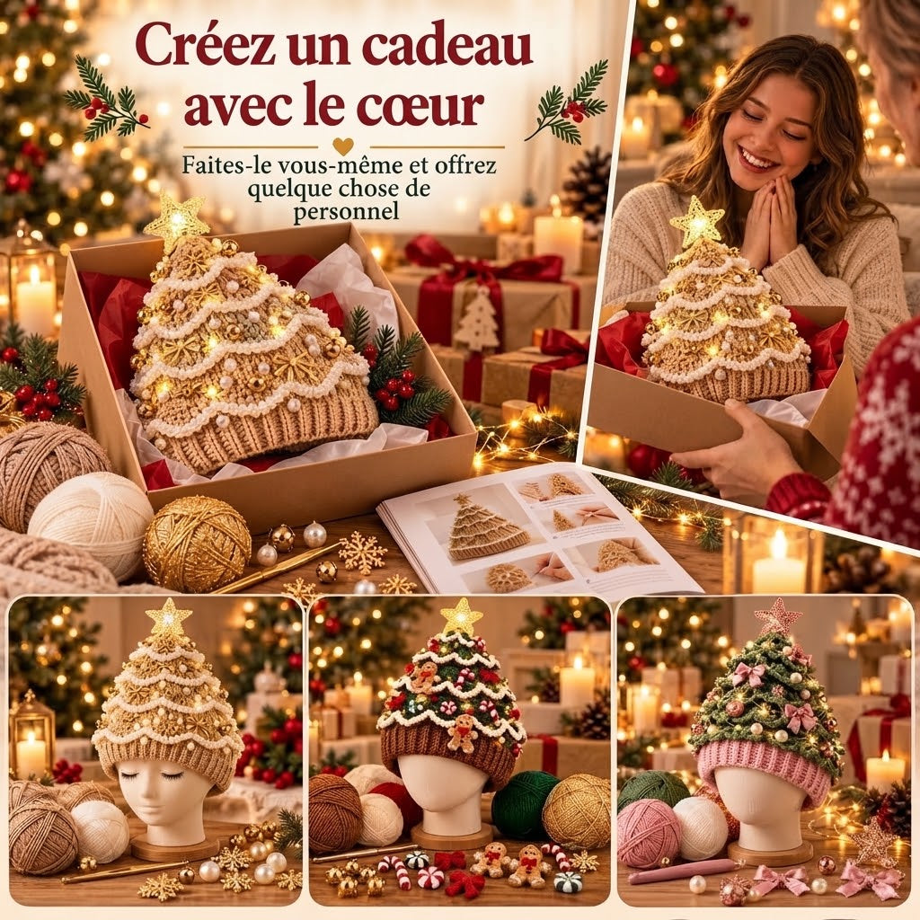 Kit de crochet DIY pour bonnet de sapin de Noël