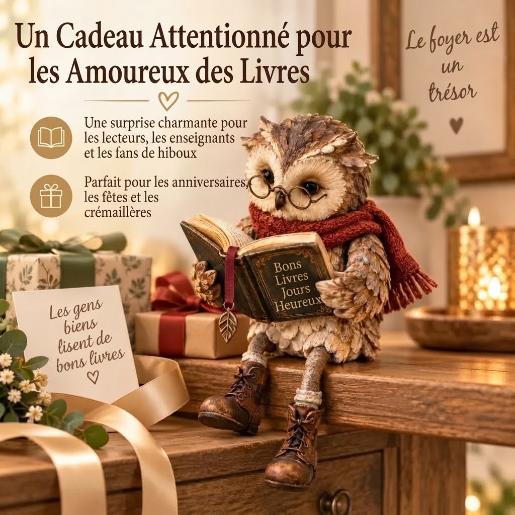 Figurine de hibou lecteur pour décoration intérieure