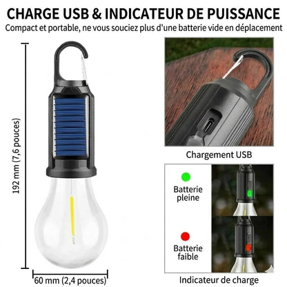 Lampe de tente solaire (Lanterne de camping LED rechargeable par USB)