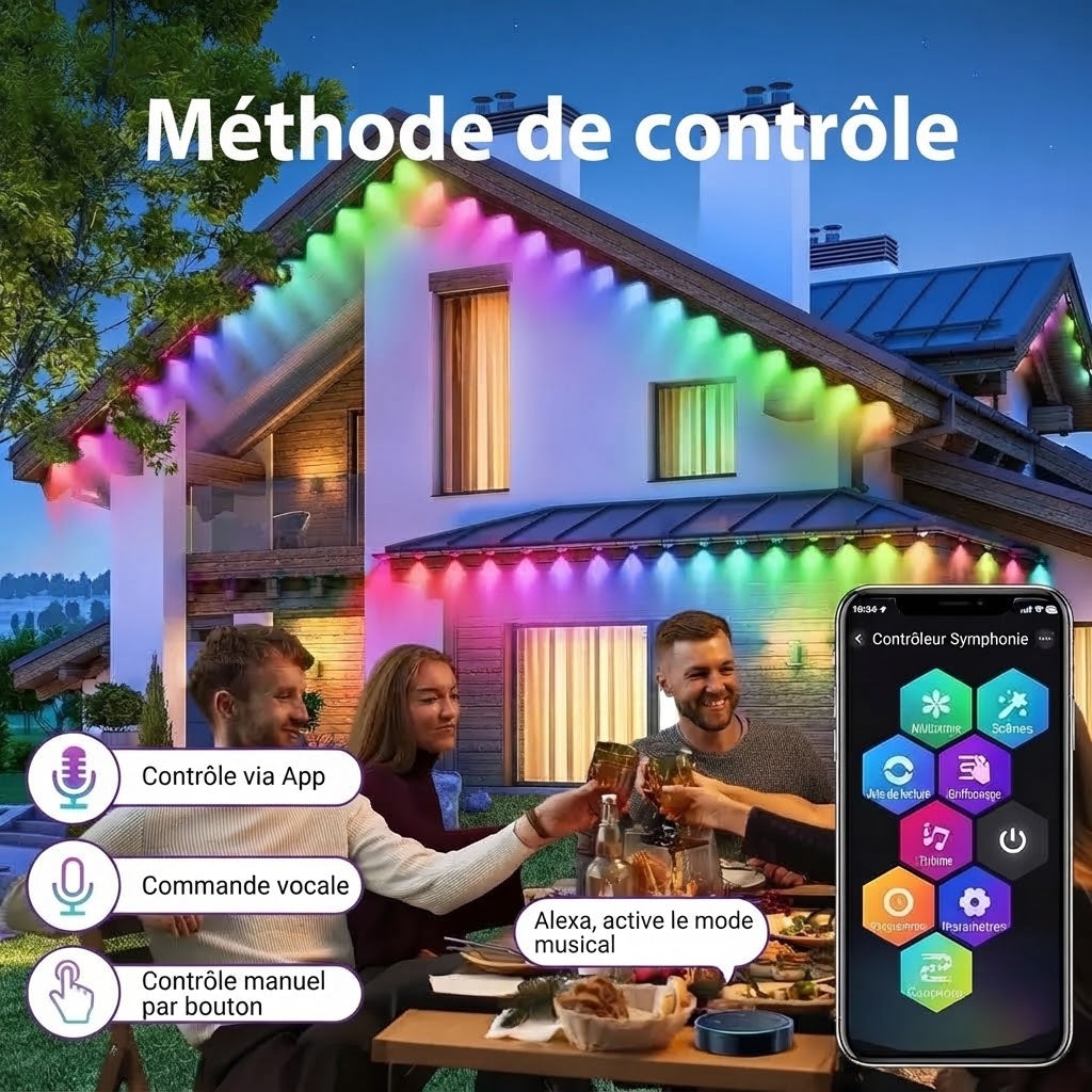 Guirlande lumineuse RGB intelligente pour extérieur avec contrôle par application