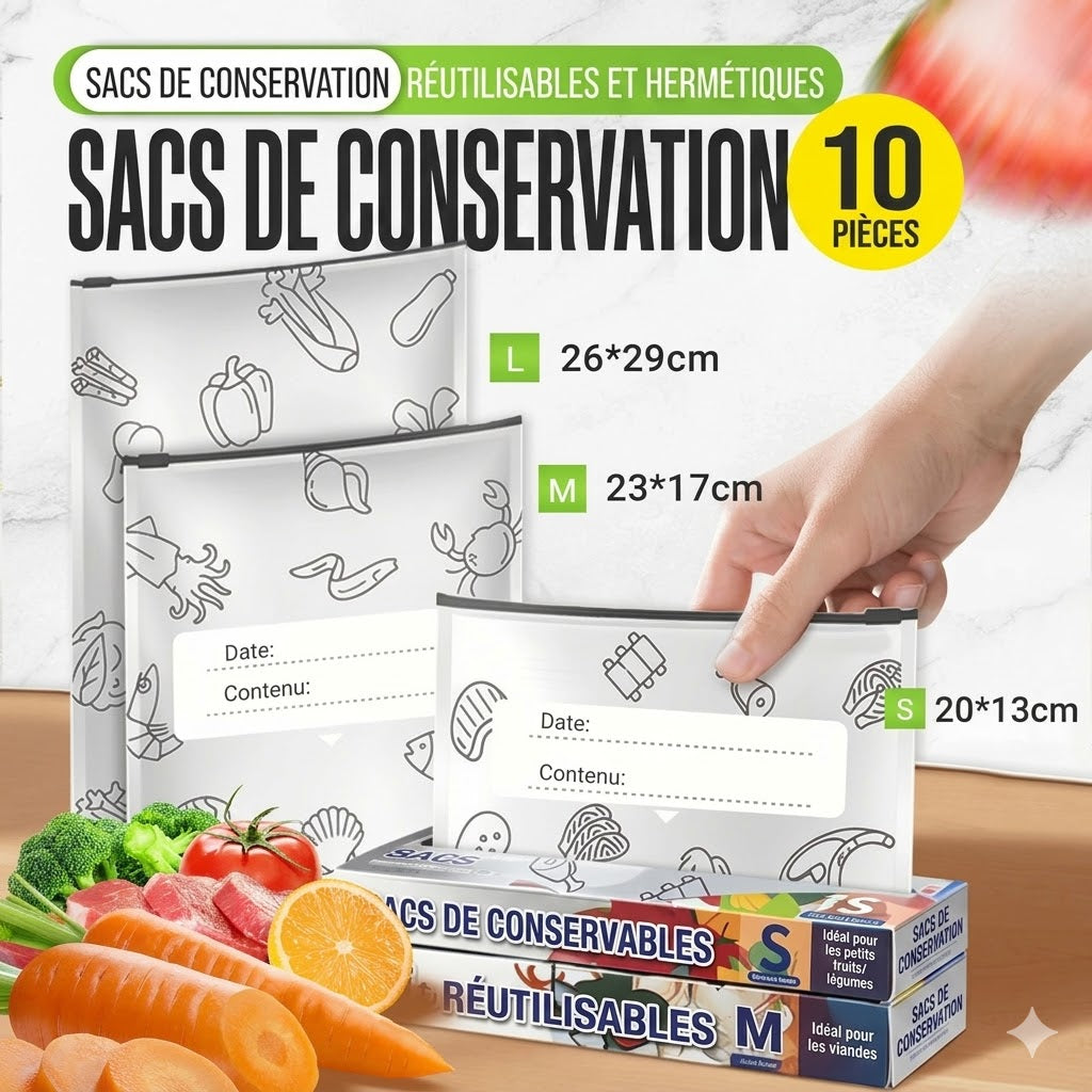 Sachets fraîcheur réutilisables en aluminium avec fermeture hermétique (lot de 10)