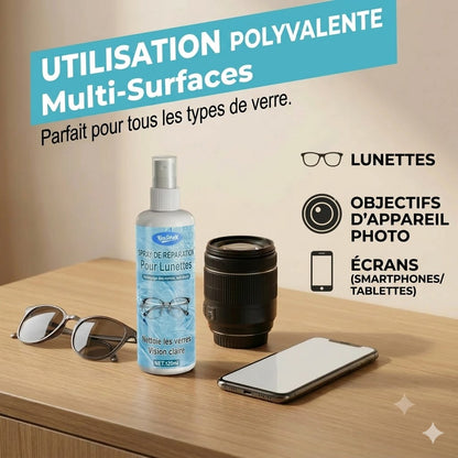 Spray professionnel de réparation de rayures pour lentilles – Restaure la clarté d'origine