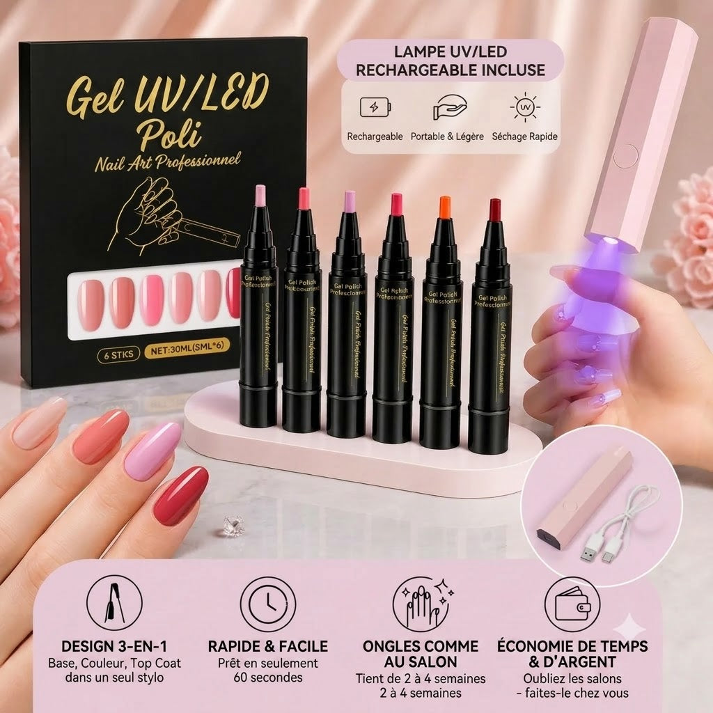 SalonPen coffret de stylos gel 3-en-1 avec lampe LED UV, 6 pièces
