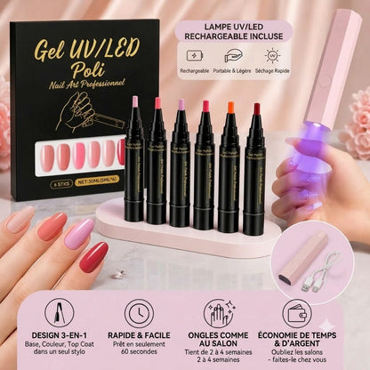 SalonPen coffret de stylos gel 3-en-1 avec lampe LED UV, 6 pièces