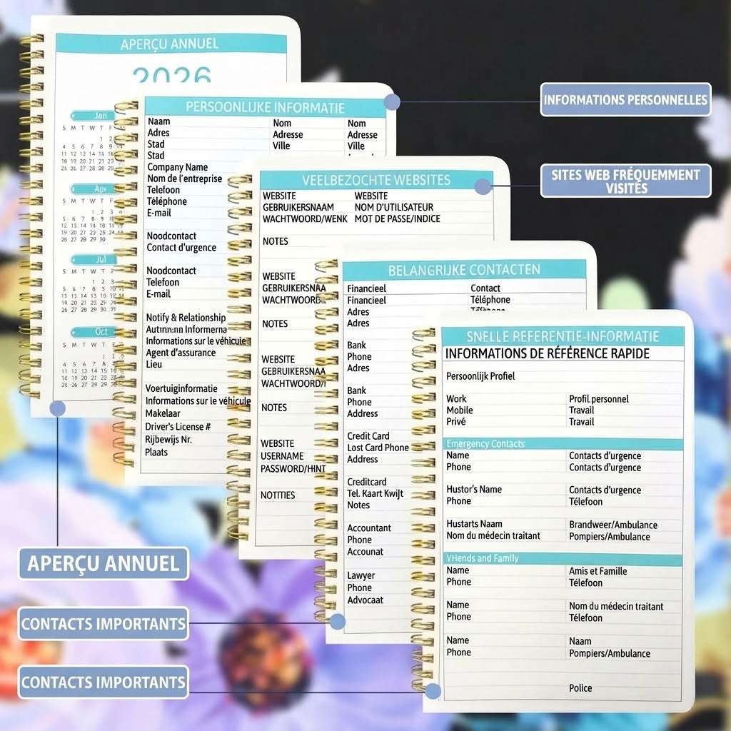 Agenda mensuel A5 sur 5 ans 2026–2030 avec motif vache Highland