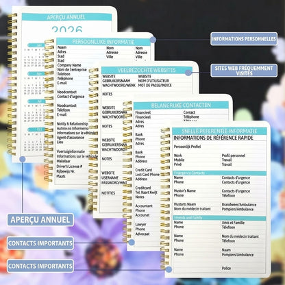 Agenda mensuel A5 sur 5 ans 2026–2030 avec motif vache Highland