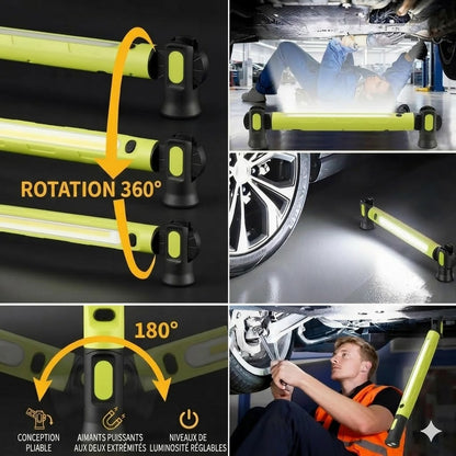 Barre d'éclairage de travail rechargeable – 3000 LM, étanche IPX4 & crochet 360° !