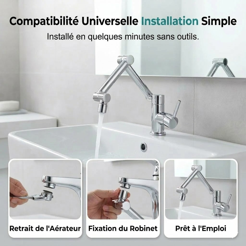 Extension de robinet rotative 1080° anti-éclaboussures avec 2 modes d'eau