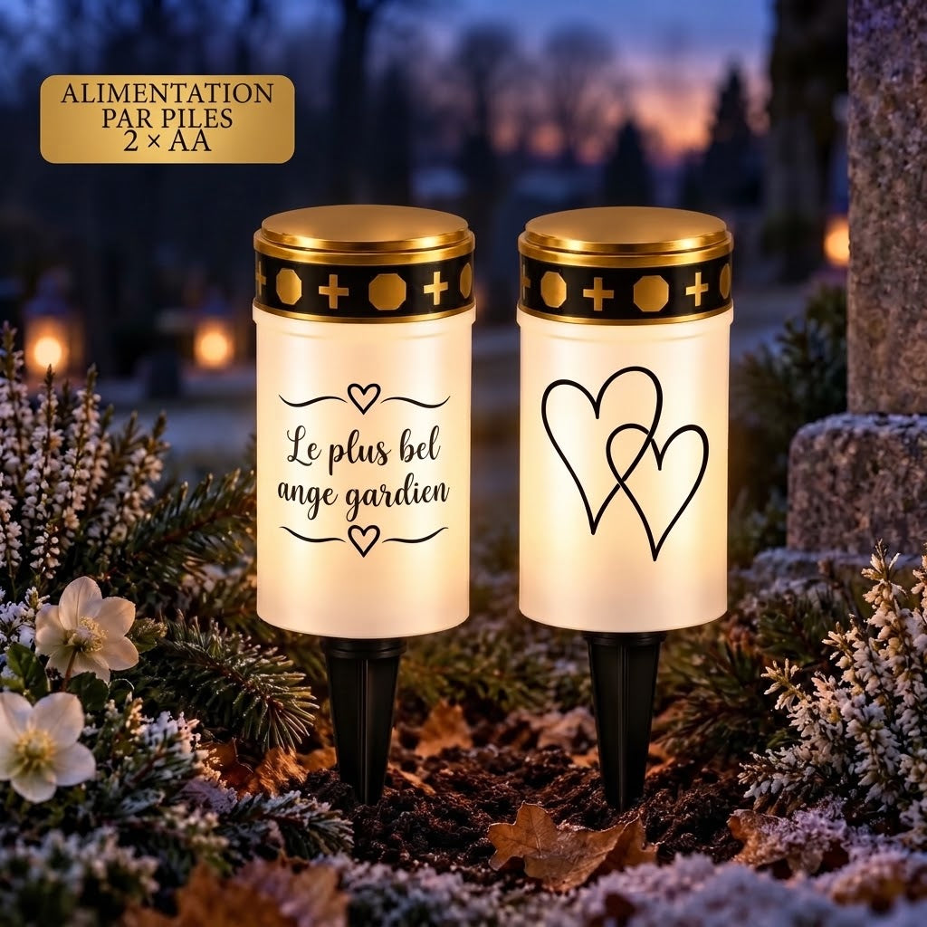 Bougies funéraires LED MinnesLjus lot de 2 avec alimentation solaire ou à piles