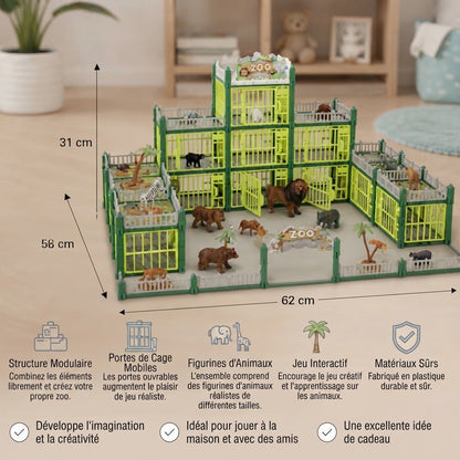 Kit de construction de zoo modulaire avec figurines d’animaux et enclos interactifs