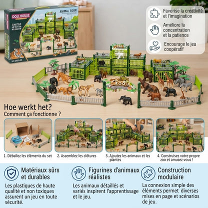 Kit de construction de zoo modulaire avec figurines d’animaux et enclos interactifs
