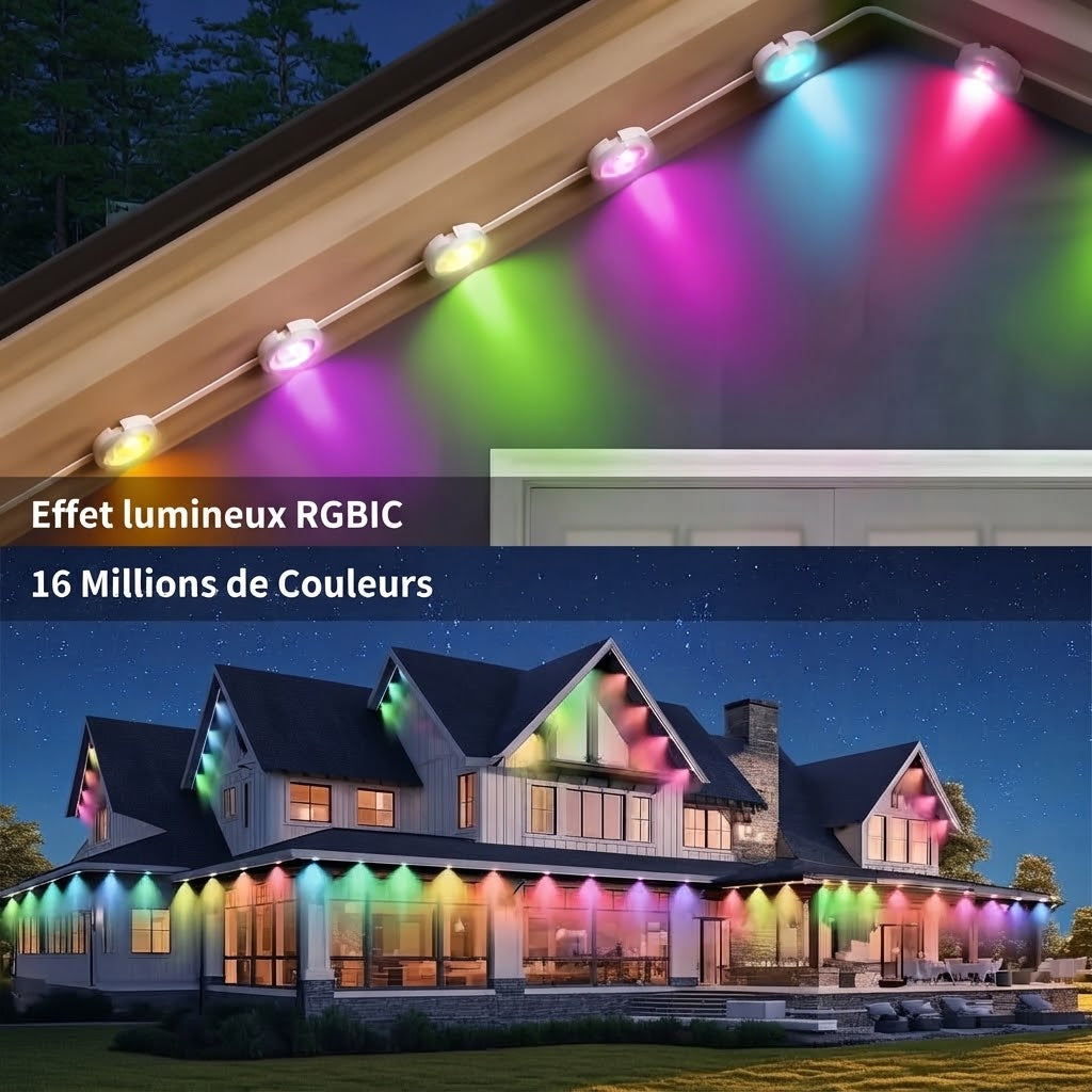 Guirlande lumineuse RGB intelligente pour extérieur avec contrôle par application