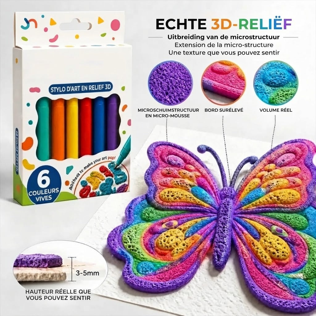Set de stylos artistiques 3D en relief avec texture micro-mousse