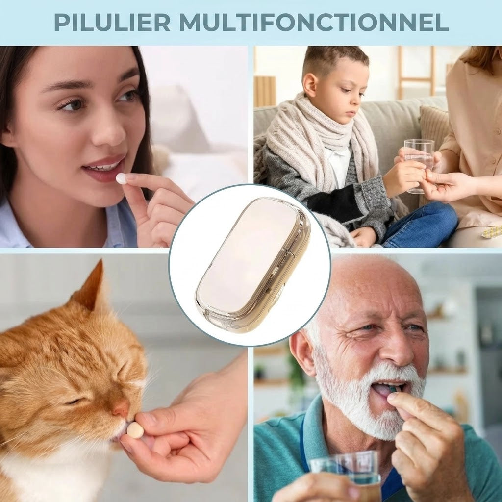 Coupe-comprimé réglable avec compartiment de rangement