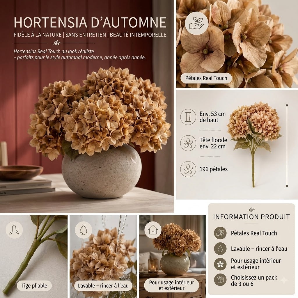 Everbloom hortensias artificiels Real Touch aux couleurs d’automne