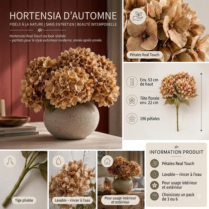 Everbloom hortensias artificiels Real Touch aux couleurs d’automne