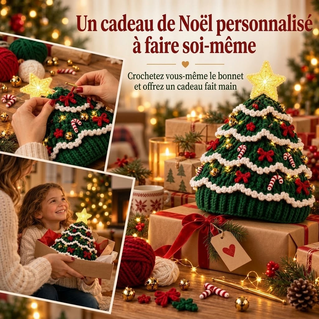 Kit de crochet DIY pour bonnet de sapin de Noël