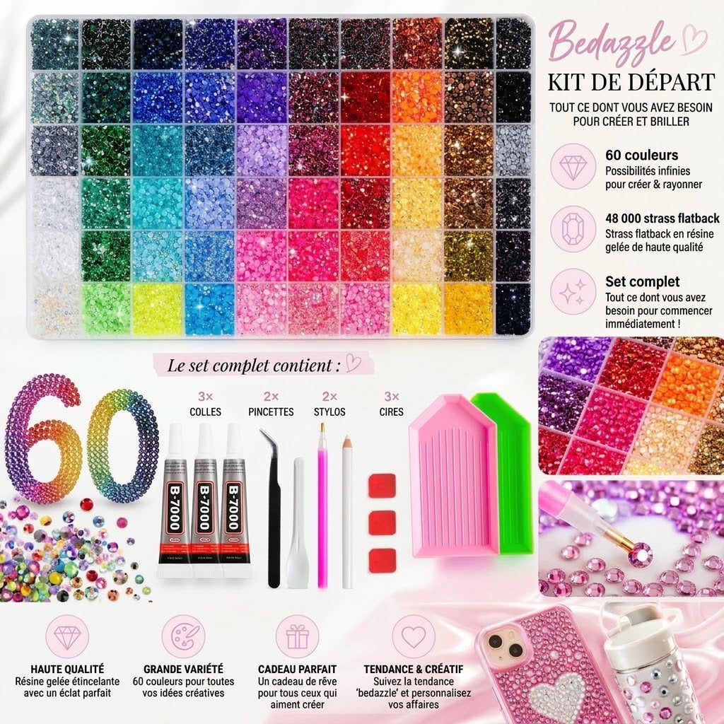 Kit de strass Bedazzle avec 48 000 pièces en 60 couleurs