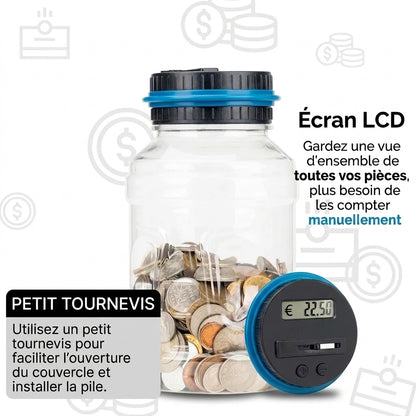 Tirelire numérique avec compteur de pièces pour euros et dollars