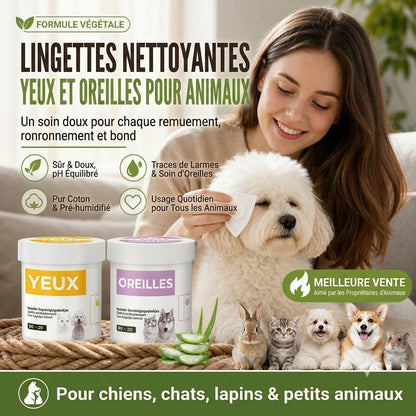 Lingettes sans alcool pour les yeux et les oreilles des animaux