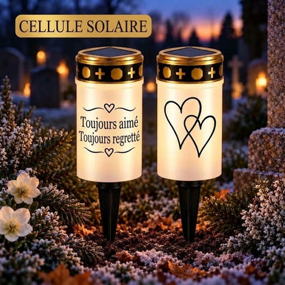 Bougies funéraires LED MinnesLjus lot de 2 avec alimentation solaire ou à piles