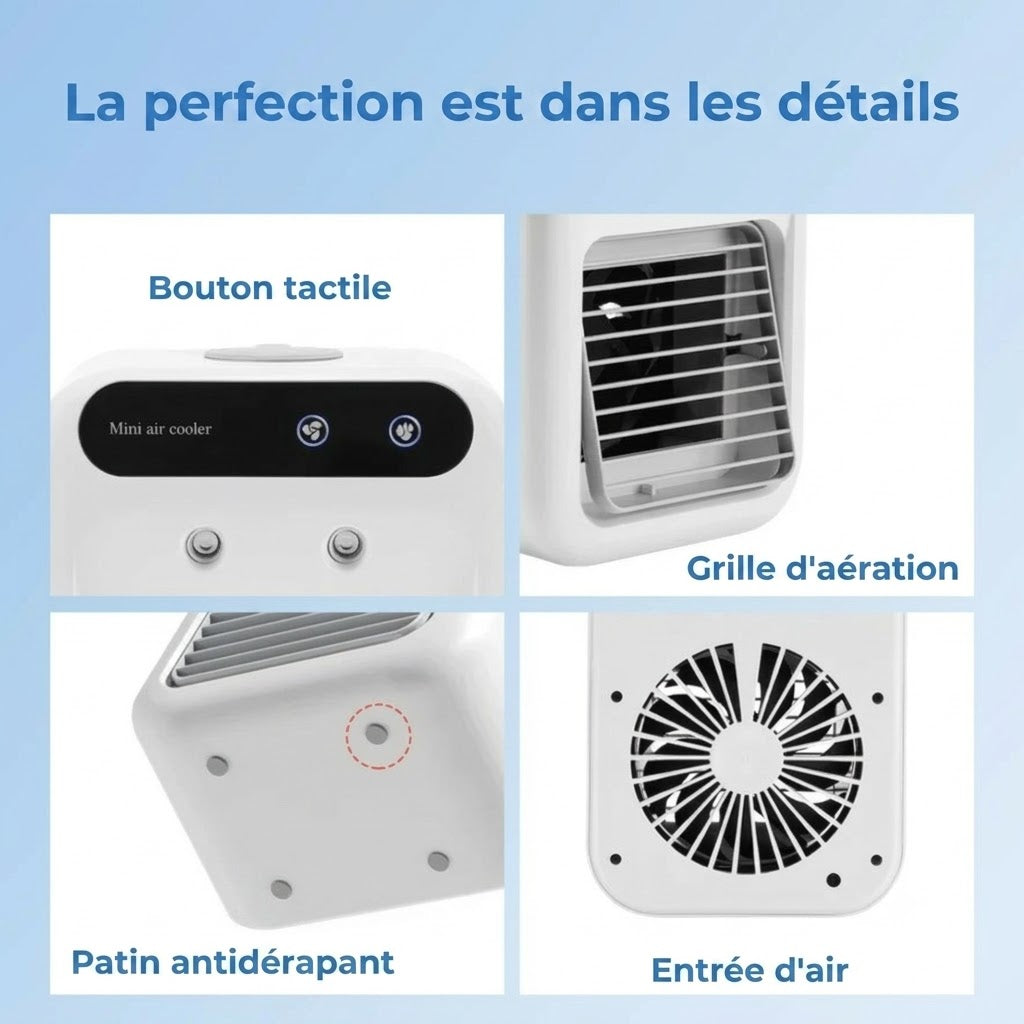 Rafraîchisseur d’Air Portable 3-en-1 avec Refroidissement Sans Fil et Air Frais