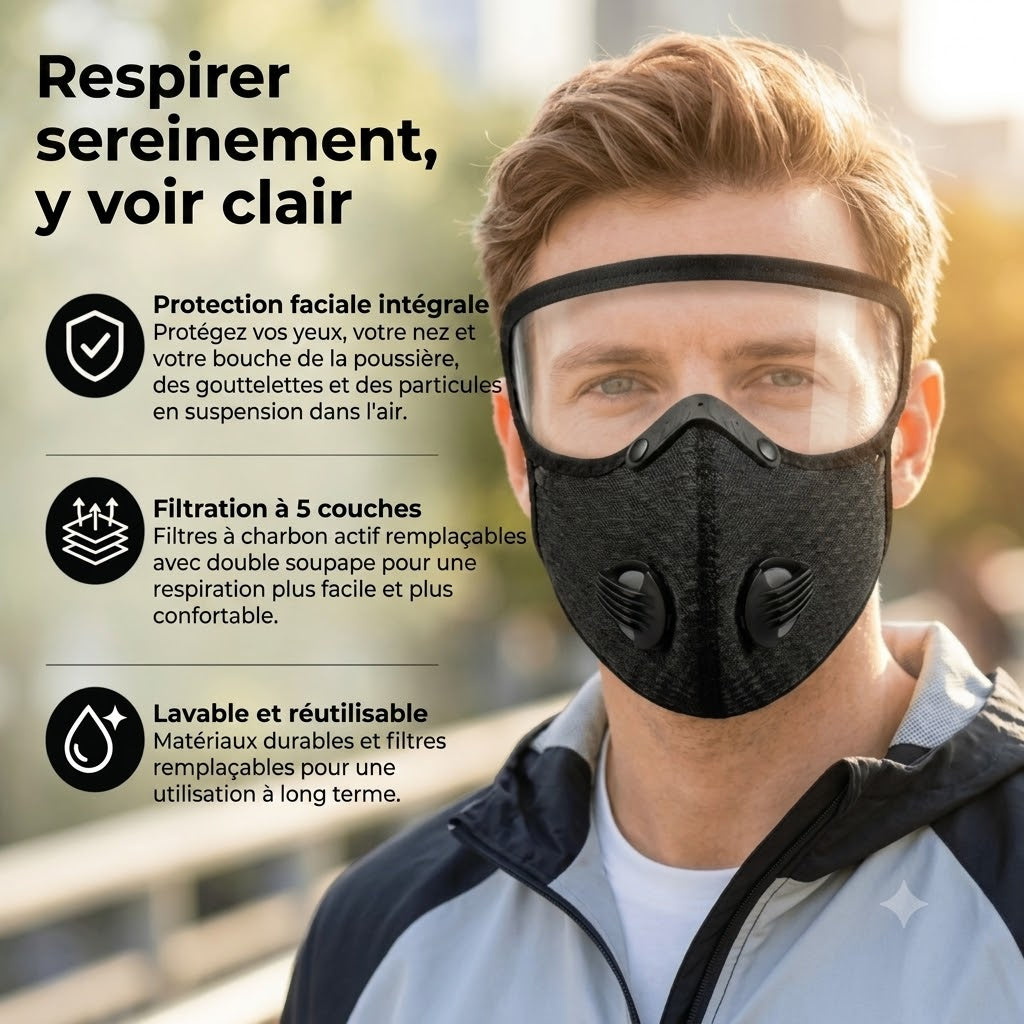 Masque Facial avec Filtre à Charbon