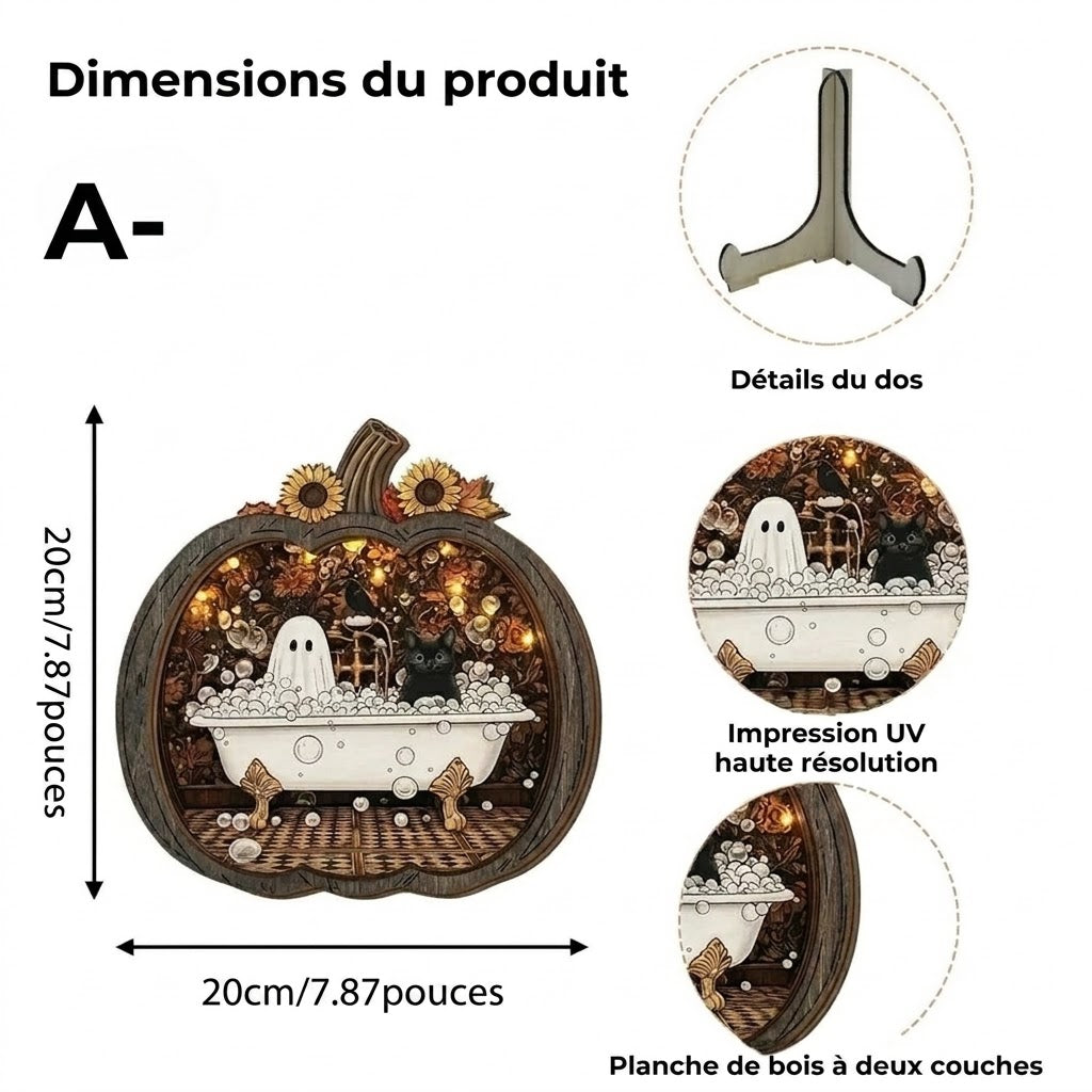 Décoration citrouille d’Halloween en bois avec éclairage LED