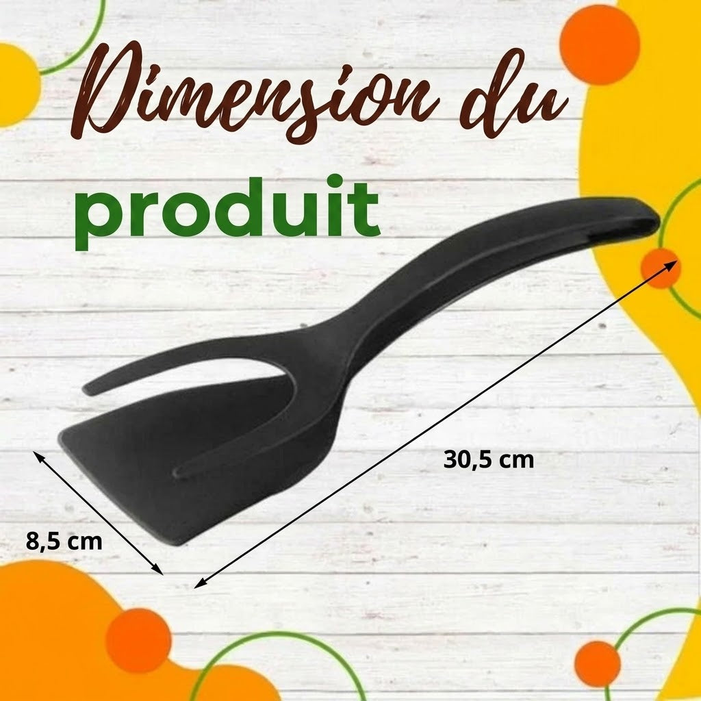 Pince spatule 2 en 1 en silicone résistant à la chaleur avec poignée antidérapante