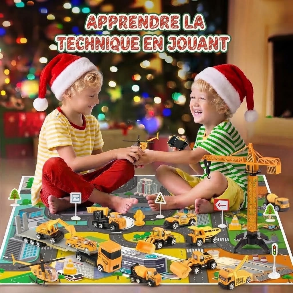 Calendrier de l’Avent chantier avec 24 mini véhicules de construction en métal