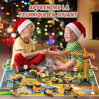 Calendrier de l’Avent chantier avec 24 mini véhicules de construction en métal