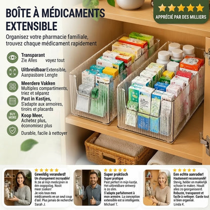 Organisateur de médicaments transparent extensible