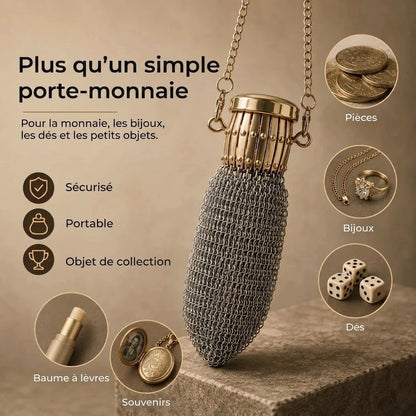 Porte-monnaie vintage en maille métallique pour petits objets