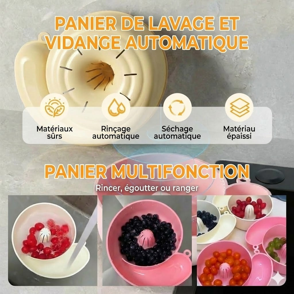 Panier de lavage et d'égouttage automatique pour fruits et légumes