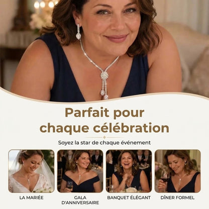 Ensemble de bijoux 2 pièces en forme de fleur avec zircons collier et boucles d’oreilles