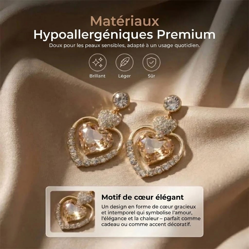 Boucles d’oreilles pendantes en forme de cœur 1 paire