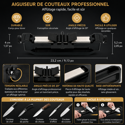 Aiguiseur de couteaux diamanté avec angle fixe de 20 degrés