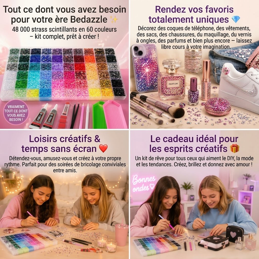 Kit de strass Bedazzle avec 48 000 pièces en 60 couleurs