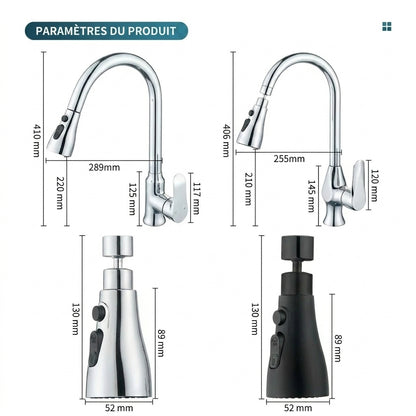 Embout de robinet de cuisine rotatif à 720° avec 3 modes