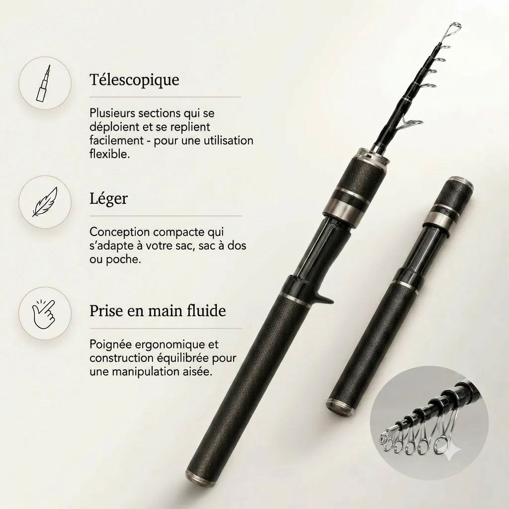 Carbon PocketRod canne à pêche télescopique en fibre de carbone 180 cm