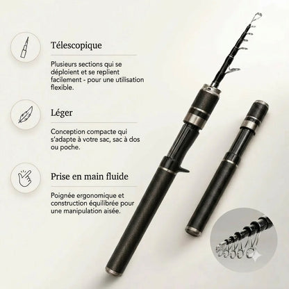 Carbon PocketRod canne à pêche télescopique en fibre de carbone 180 cm