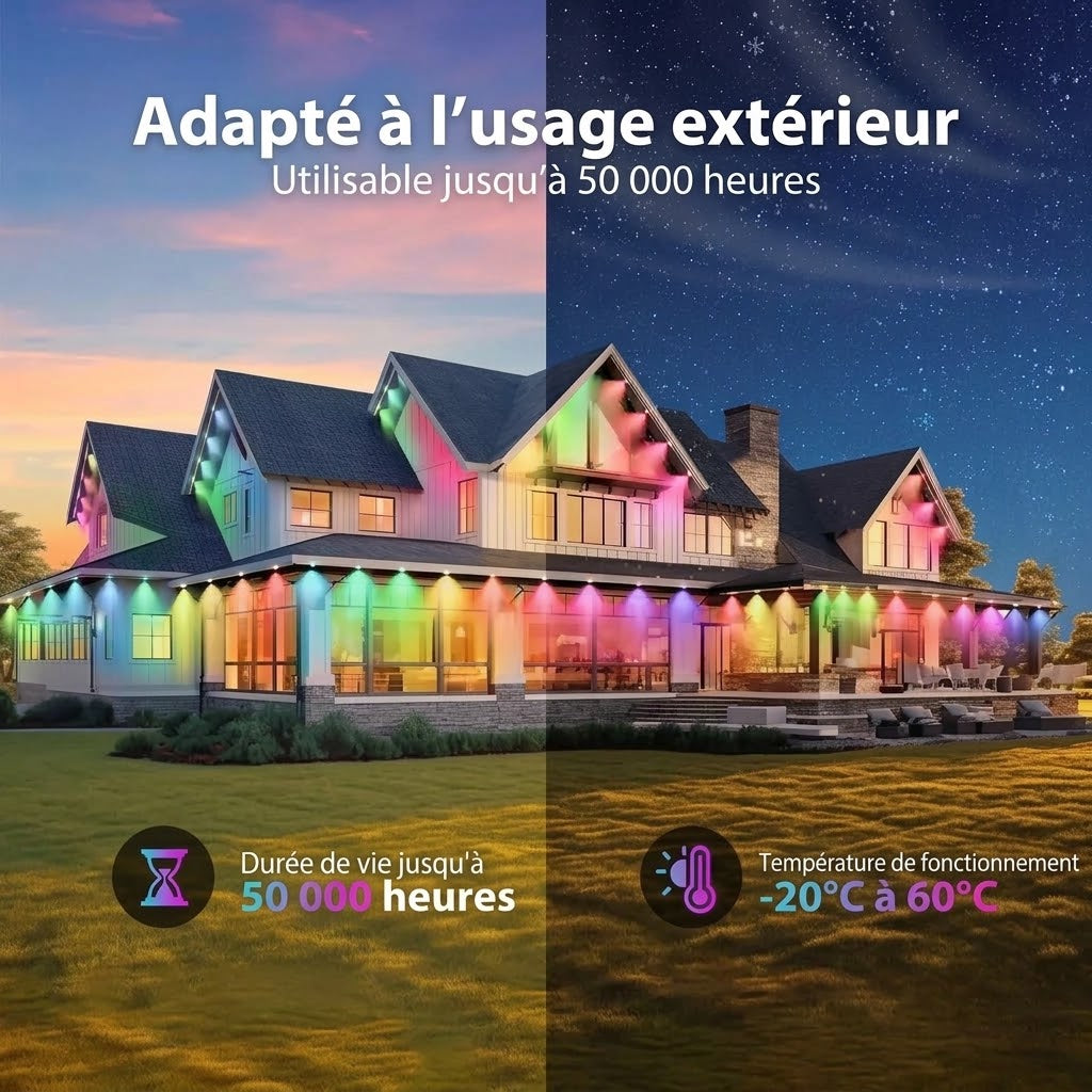 Guirlande lumineuse RGB intelligente pour extérieur avec contrôle par application